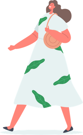 Stylish Woman Wearing Fashion Dress with Floral Print Illustration
