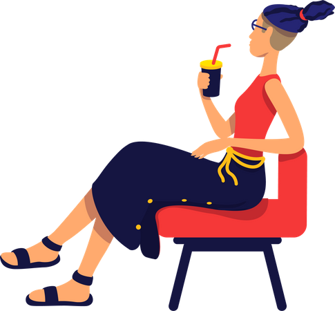 Stylish woman with cocktail beverage sitting on chair  Illustration