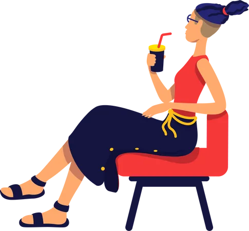 Stylish woman with cocktail beverage sitting on chair  Illustration