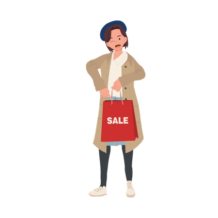 Stylish Woman with Shopping Bags  Illustration