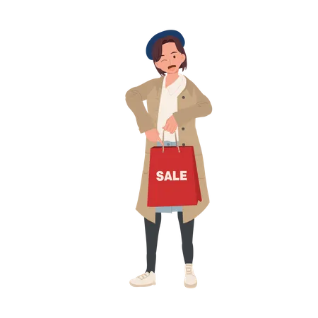 Autumn Sale Fashion Concept Seasonal Fashion Shopping Stylish Woman With Shopping Bags 일러스트레이션