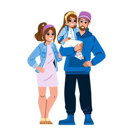 Family Fashion Vector Kid Child Daughter Young Mother Girl Happy Woman Man Together Mom Father Casual Family Fashion Character People Flat Cartoon Illustration Illustration