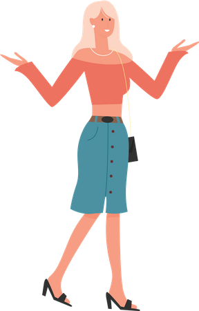 Stylist girl hanging purse on shoulder  Illustration