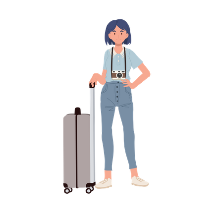 Stylist girl with Carry On Baggage  Illustration