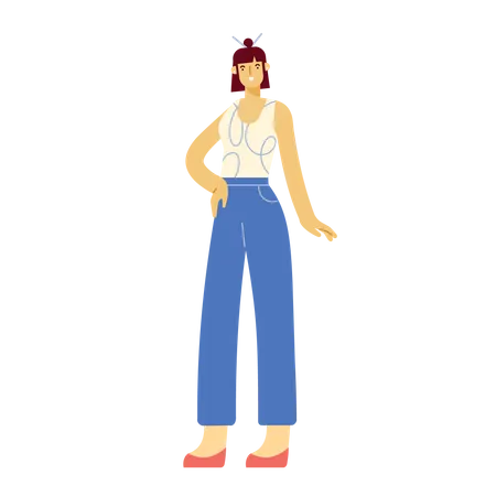 Vector Illustration Of Cartoon Female Characters Stylish And Young Woman In A Fashionable Outfit Illustration
