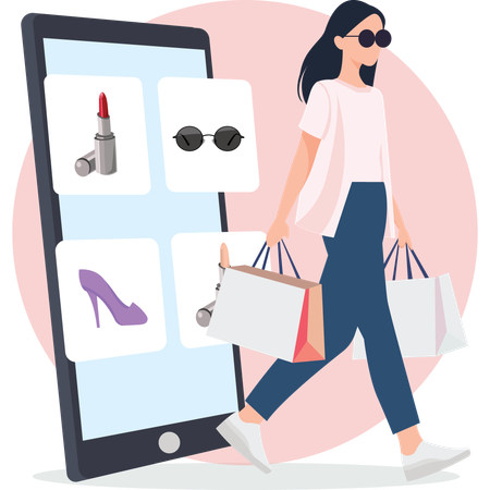 Une styliste fait du shopping en ligne  Illustration