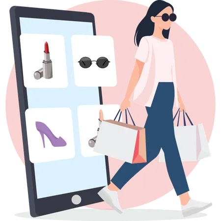 Une styliste fait du shopping en ligne  Illustration