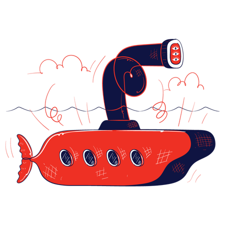海中の潜水艦  イラスト