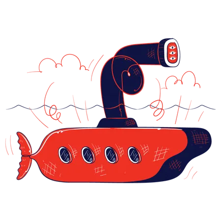 海中の潜水艦  イラスト