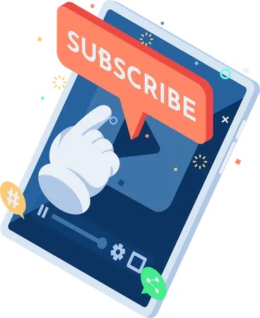 Flat 3 D Isometric Hand Icon With Subscribe Button On Video Streaming App Subscribe And Social Media Marketing Concept Illustration