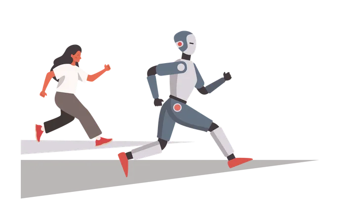 Conceito Robo Versus Humano Ideia De Desenvolvimento De Inteligencia Artificial Competicao Entre Personagem E Ciborgue Vetor De Ilustracao Plana Isolada Ilustração