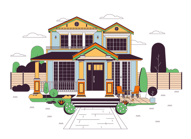 Suburban home front yard  Illustration