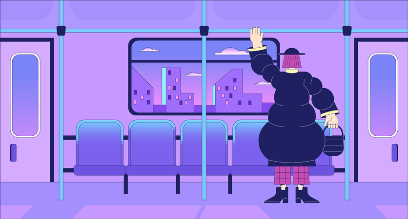 Suburban railway passenger lo fi chill wallpaper Illustration