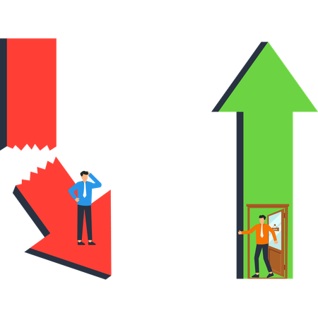 Success and failure with arrow representing growth and decline  Illustration