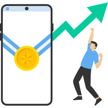 Winner Concept With Prize Illustration Characters Celebrate First Place Wins With Gold Trophies Medals And Other Winning Trophies Business Goals Achievement And Success Concept Vector Illustratio Illustration