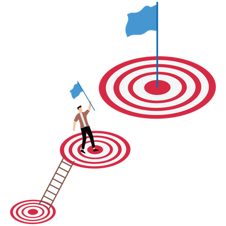Success businessman climb up ladder reaching goal and looking for next bigger step  Illustration