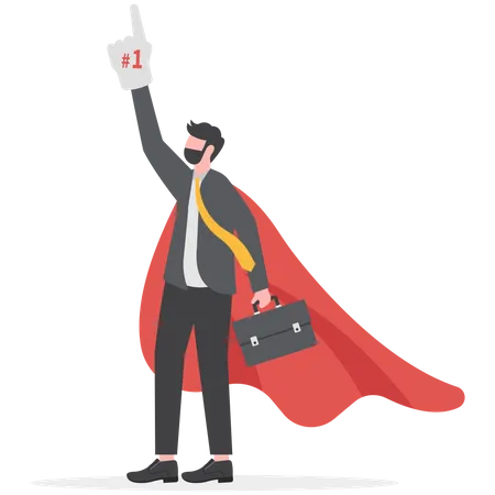 Success Businessman Winning Competition Achieve Goal Or Business Winner Victory Or Succeed In Work Prize Honor Concept Cheerful Businessman Jumping While Wearing Fan Foam Finger With Number One Illustration