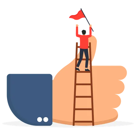 Success businessmen climb up ladder of success  イラスト