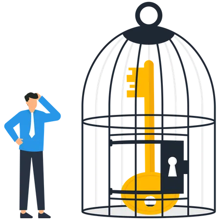 Success key in the cage  Illustration