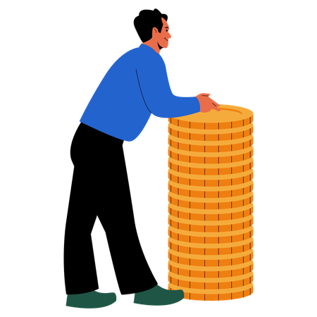 Success Man Standing Coin  Illustration