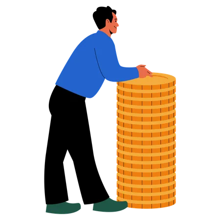 Success Man Standing Coin  Illustration