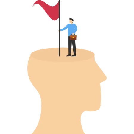 Successful Businessmen Climbing Above His Mind Holding Victory Flag For Business Purpose Success Mindset Concept Career Growth And Development Concept Mentor Or Inspiration To Succeed In Illustration