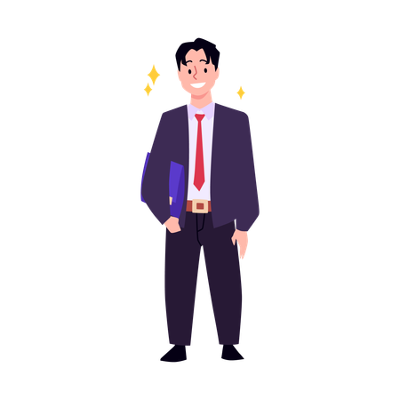 Successful active businessman with document folder  Illustration