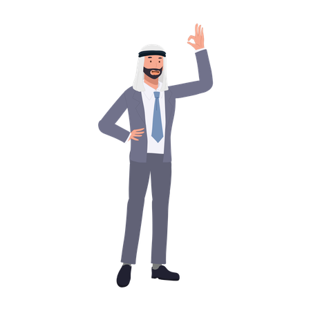 Successful Arab Ethnic Businessman Showing Positive OK Hand Sign for Corporate Success  イラスト