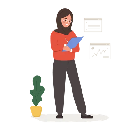 Female Entrepreneur Successful Arab Woman Standing With Tablet In Hands Modern Office Worker Or Business Expert Vector Illustration In Flat Cartoon Style Illustration