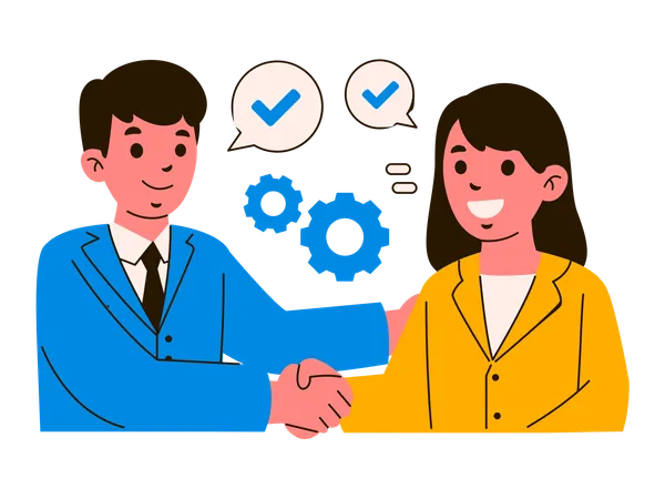 A Smiling Male And Female Professional Shake Hands In A Gesture Of Successful Business Collaboration Illustration