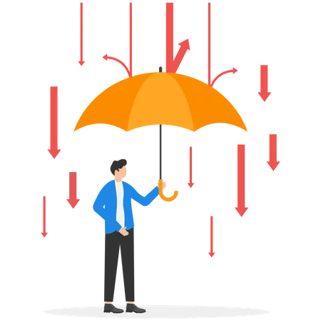 Successful Business Management And Protection During Crisis And Problems Businessman With An Umbrella On The Rising Arrow Illustration