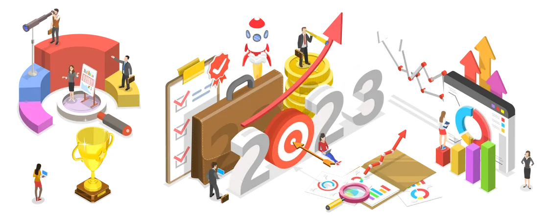 3 D Isometric Flat Vector Conceptual Illustration Of 2023 Successful Year Of Financial Opportunities Business Plans And Goals Illustration