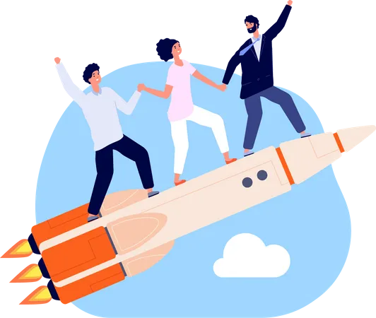 Business Startup Bankruptcy Characters Rocket Launch Strategy Corporate Teamwork Team Fail And Success Start Up Vector Metaphors Illustration Rocket Launch Startup Businessman Team Bankruptcy Illustration