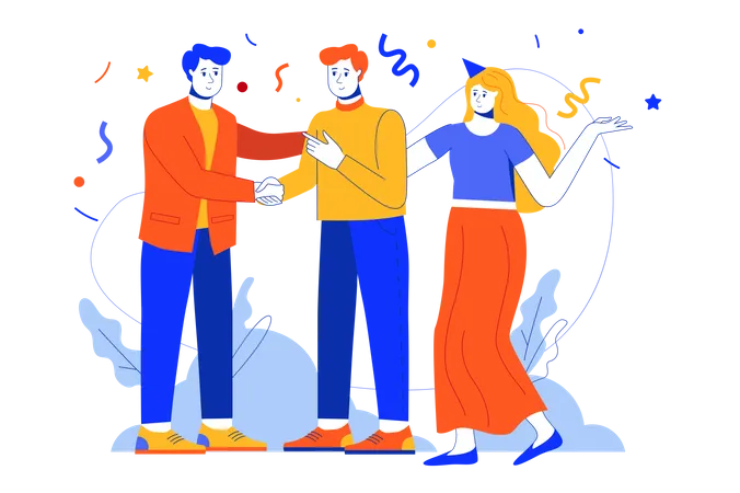 Team Congratulates Colleague Web Concept Man And Woman Celebrating Career Growth At Corporate Party Vector Illustration In Minimal Flat Design For Blog App Design Onboarding Screen Social Media Illustration