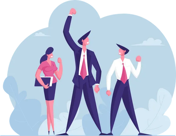 Business Colleagues Team Celebrate Victory In Office Successful Project Deal Goal Achievement Male And Female Businesspeople Characters Rejoice For Good Job Done Cartoon People Vector Illustration Illustration