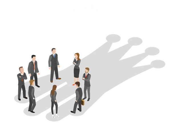 Successful Team Flat Isometric Vector Concept Members Of A Business Team Are Staying In Circle With Their Shadow Making A Chess King Crown Illustration