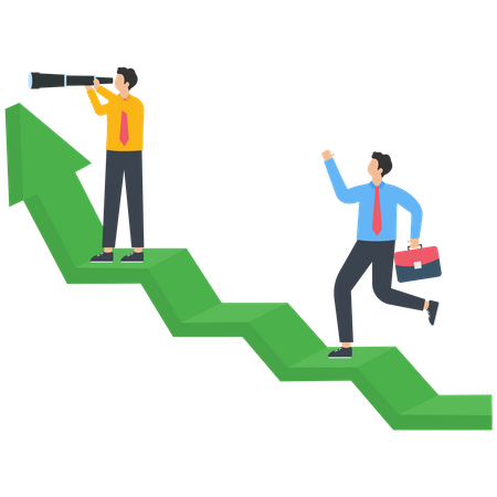 Successful business team standing cheering on rising arrow  Illustration
