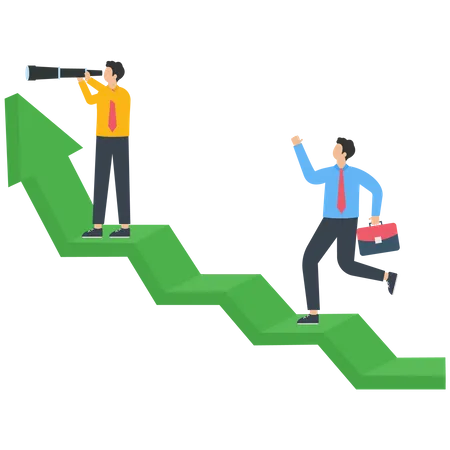 Successful business team standing cheering on rising arrow  Illustration