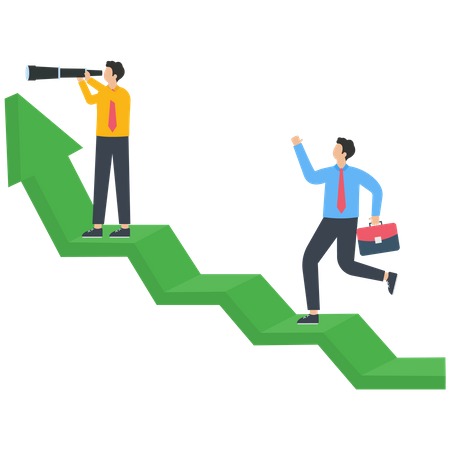 Successful business team standing cheering on rising arrow  Illustration