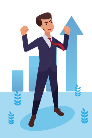 Happy Young Big Isolated Corporate Man Done His Job As Vison Mission And Celebrating Leadership Success And Career Progress Concept Flat Vector Illustration Handsome Business Man Illustration