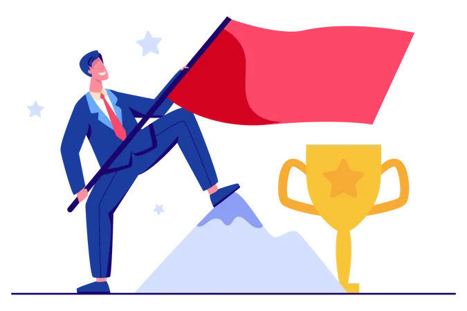 Leadership To Reach Business Success For Trophy Global Business Companies Corporate Employees Are Always Competing For Higher And Better Positions Business Concept Of Goals Success Illustration