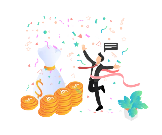 Isometric Style Illustration Of A Happy Man Winning A Business Tender Illustration