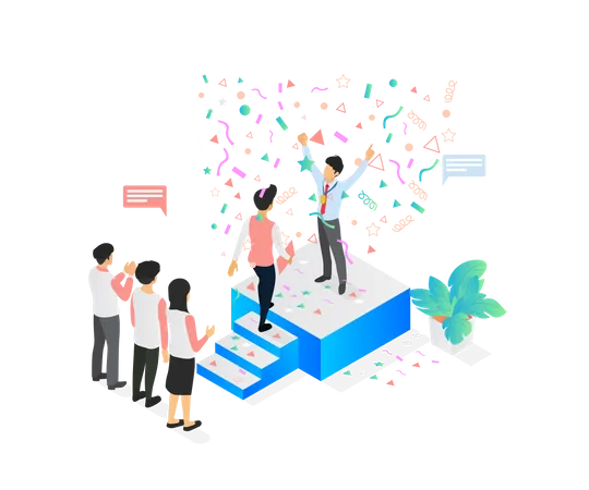 Isometric Style Illustration About Successful Business With Someone On The Podium Illustration