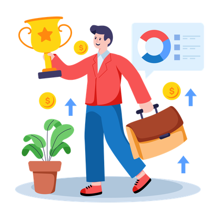 Successful Businessman achhieving business trophy  Illustration