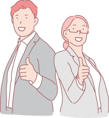 Successful businessman and Businesswoman showing thumbs up  Illustration