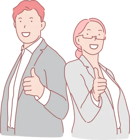 Successful businessman and Businesswoman showing thumbs up  Illustration