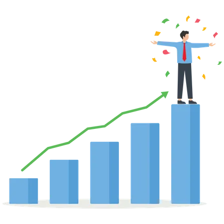 The Concept Of Winning Achieving Goals By Hard Work Career Growth Business Value Increase Strategic Thinking While Solving Complex Problems Winning Businessman At The Top Of A Growing Graph Vector Illustration