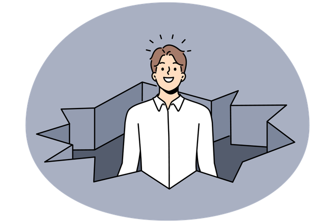Successful businessman break hole in ground  Illustration