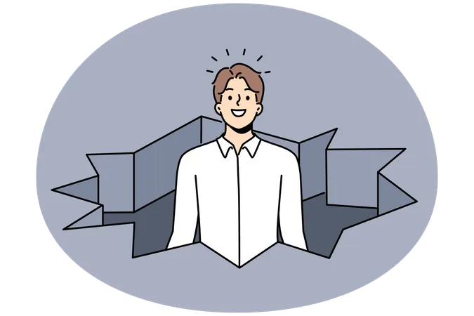 Successful businessman break hole in ground  Illustration