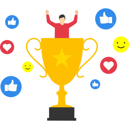 Cheerful Successful Businessmen With Applause Thumbs Up Appreciation And Trophy Reward High Performance Employees Recognition Or Congratulation Concept Good Job Or Praise Successful Staff Illustration